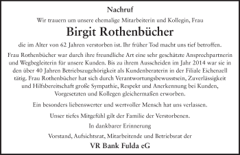 Traueranzeige von Birgit Rothenbücher von FZ