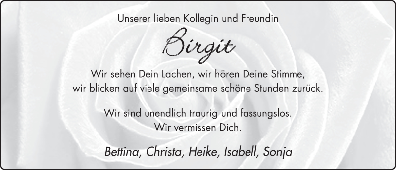  Traueranzeige für Birgit Rothenbücher vom 29.01.2021 aus FZ