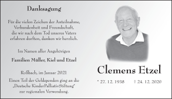 Traueranzeige von Clemens Etzel von FZ