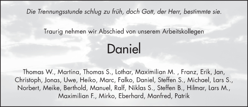  Traueranzeige für Daniel Brons vom 04.01.2021 aus FZ