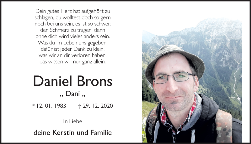  Traueranzeige für Daniel Brons vom 04.01.2021 aus FZ