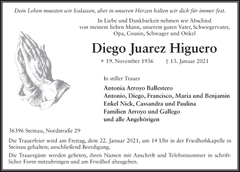 Traueranzeige von Diego Juarez Higuero von FZ