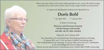 Traueranzeige von Doris Bohl von FZ