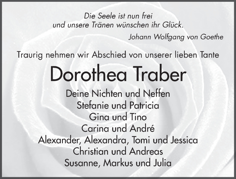  Traueranzeige für Dorothea Traber vom 21.01.2021 aus FZ