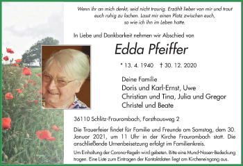Traueranzeige von Edda Pfeiffer von FZ