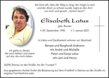 Traueranzeige von Elisabeth Latus von FZ
