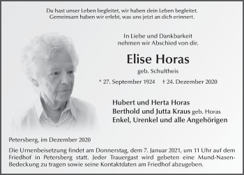 Traueranzeige von Elise Horas