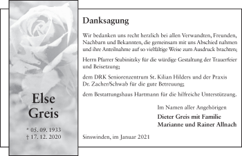 Traueranzeige von Else Greis von FZ
