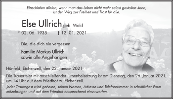 Traueranzeige von Else Ullrich von FZ