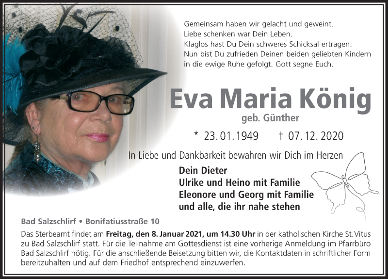  Traueranzeige für Eva Maria König vom 05.01.2021 aus FZ