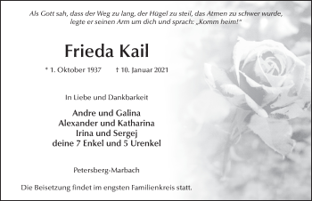 Traueranzeige von Frieda Kail von FZ