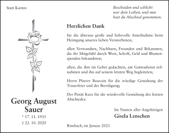 Traueranzeige von Georg August Sauer von FZ