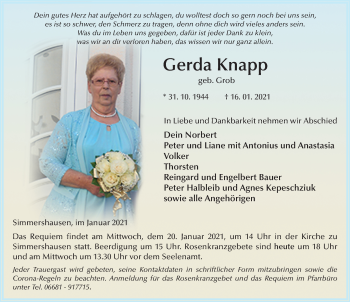 Traueranzeige von Gerda Knapp von FZ