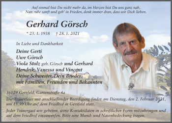 Traueranzeige von Gerhard Görsch von FZ