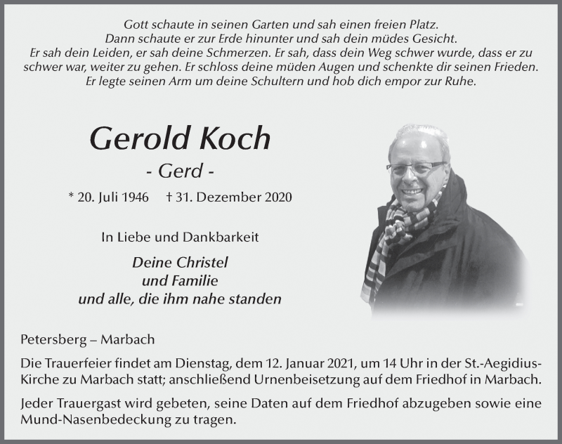  Traueranzeige für Gerold Koch vom 09.01.2021 aus FZ