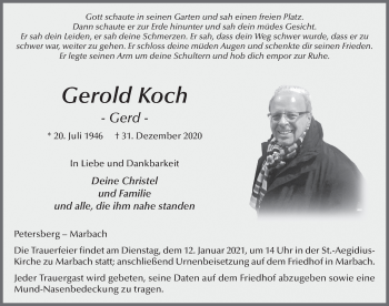 Traueranzeige von Gerold Koch