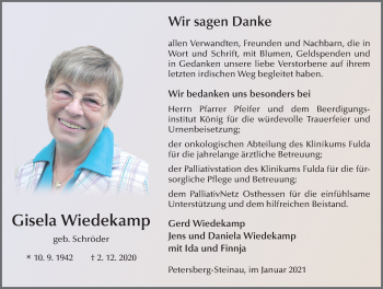 Traueranzeige von Gisela Wiedekamp von FZ