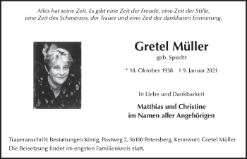 Traueranzeige von Gretel Müller von FZ