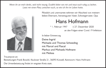 Traueranzeige von Hans Hofmann von FZ