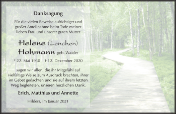 Traueranzeige von Helene Hohmann von FZ