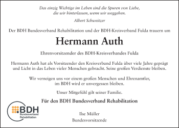 Traueranzeige von Hermann Auth von FZ