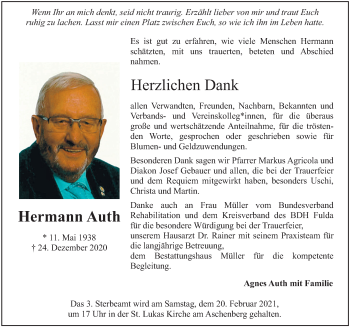 Traueranzeige von Hermann Auth von FZ