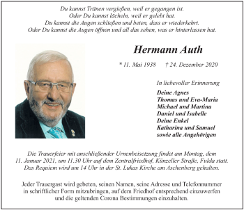 Traueranzeige von Hermann Auth von FZ