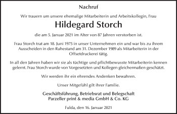 Traueranzeige von Hildegard Storch von FZ