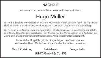 Traueranzeige von Hugo Müller von FZ