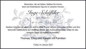 Traueranzeige von Inge Schüßler von FZ