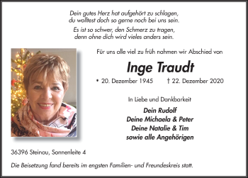 Traueranzeige von Inge Traudt von FZ