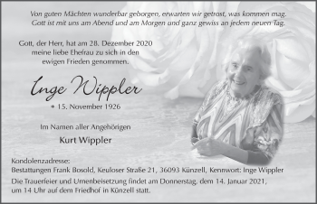Traueranzeige von Inge Wippler von FZ