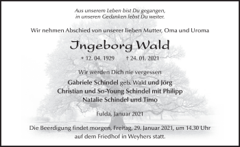 Traueranzeige von Ingeborg Wald von FZ