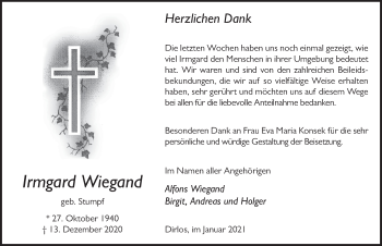 Traueranzeige von Irmgard Wiegand von FZ