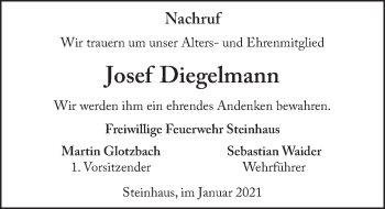 Traueranzeige von Josef Diegelmann von FZ