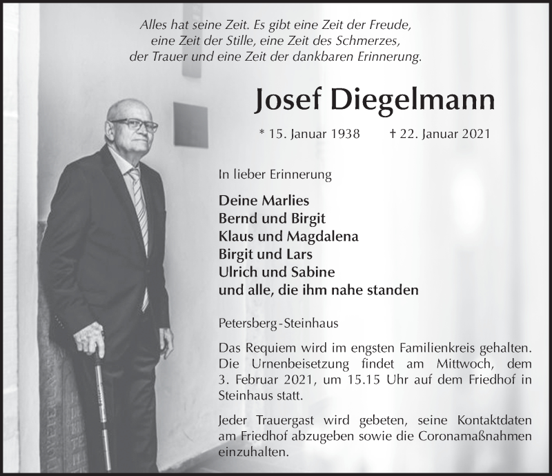  Traueranzeige für Josef Diegelmann vom 30.01.2021 aus FZ