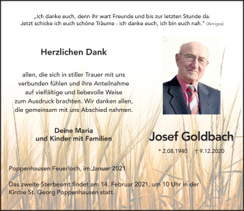 Traueranzeige von Josef Goldbach von FZ