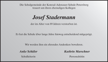 Traueranzeige von Josef Stadermann von FZ