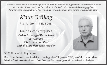 Traueranzeige von Klaus Gröling von FZ