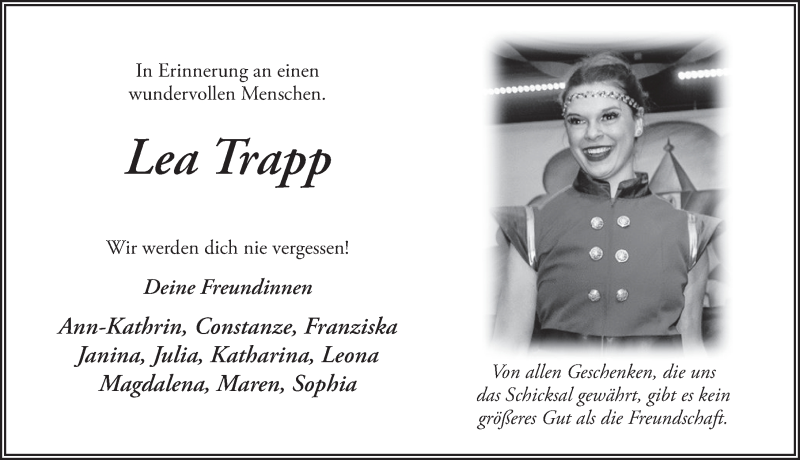  Traueranzeige für Lea Trapp vom 20.01.2021 aus FZ