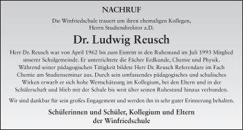 Traueranzeige von Ludwig Reusch von FZ