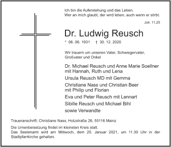 Traueranzeige von Ludwig Reusch von FZ