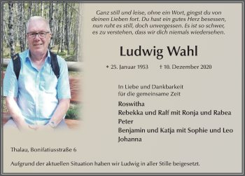 Traueranzeige von Ludwig Wahl von FZ
