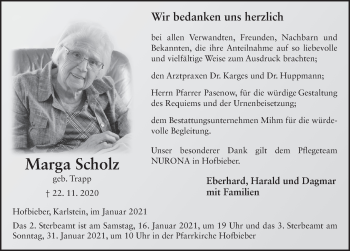 Traueranzeige von Marga Scholz von FZ