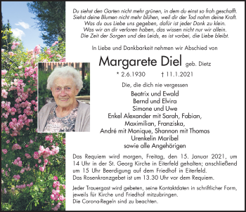 Traueranzeige von Margarete Diel von FZ
