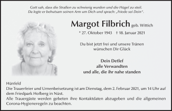 Traueranzeige von Margot Filbrich von FZ