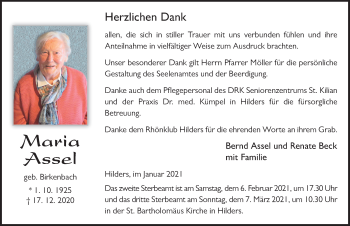 Traueranzeige von Maria Assel von FZ