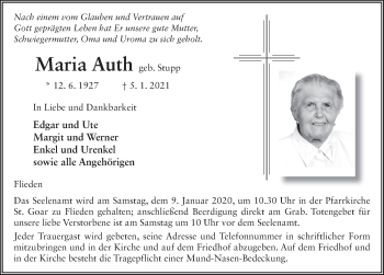 Traueranzeige von Maria Auth von FZ