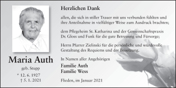 Traueranzeige von Maria Auth von FZ