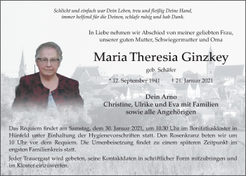 Traueranzeige von Maria Ginzkey von FZ